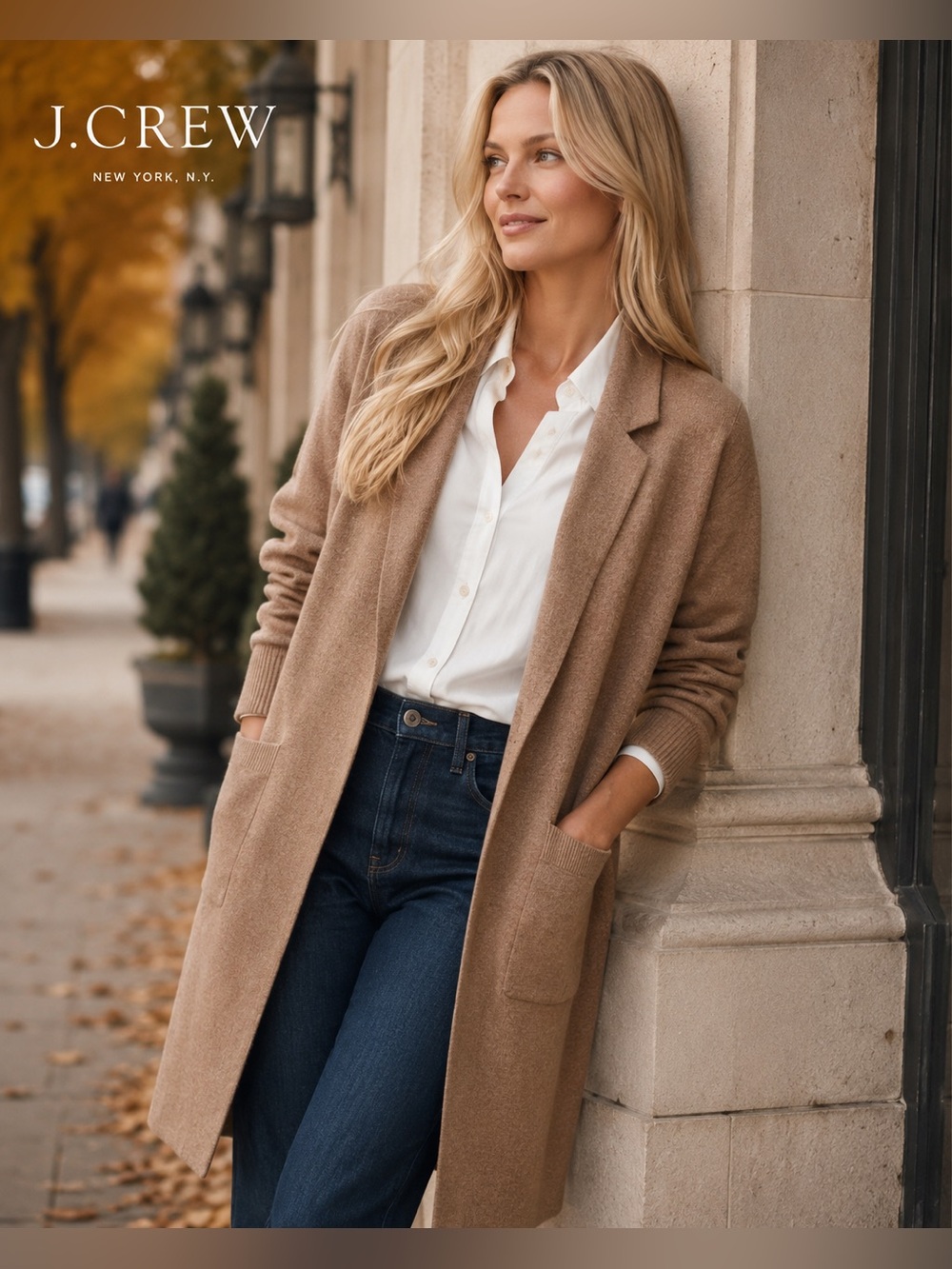 J.Crew Ella Wool Open-Front Long Sweater-Blazer Brown - Picture 1 of 5